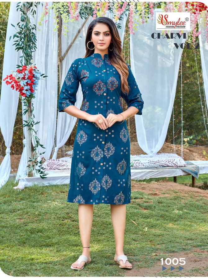 Smylee Charvi 2 Regukar Wear Rayon Heavy Lurex Designer Kurti Collection